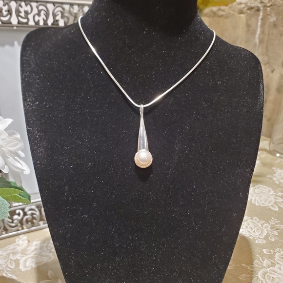 Genuine pearl Solid .925 STERLING SILVER Pendant ON 925 chain - Picture 4 of 5